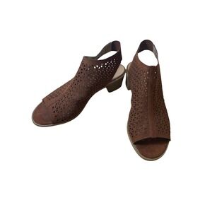 American Eagle Cutout Peep Toe Booties Brown Suede Block Heel Women's Size 8